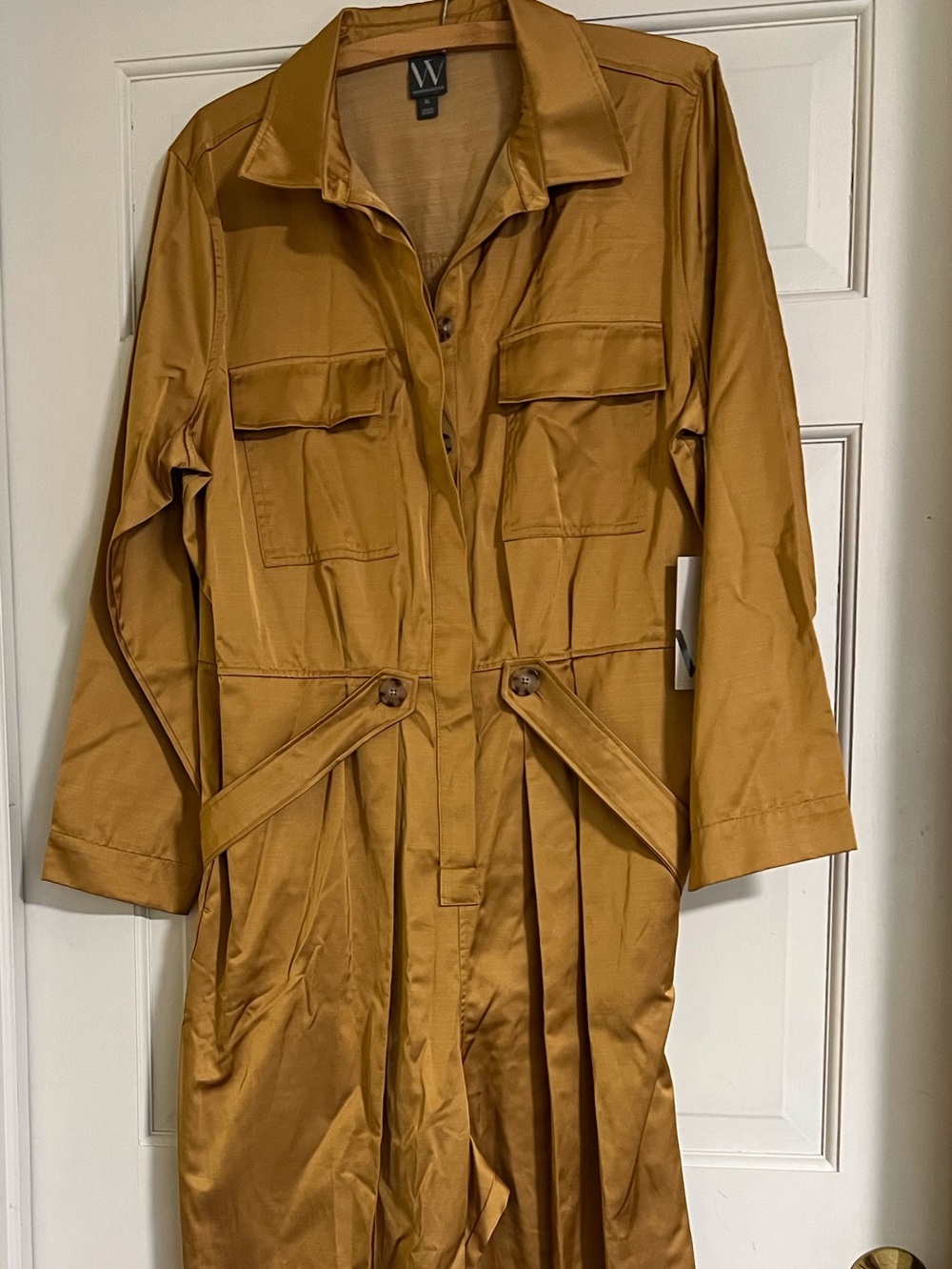 Worthington Mustard Utility Jumpsuit with Belted Waist